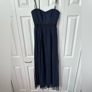BCBG Max Azria Navy Chiffon Maxi Strapless Dress